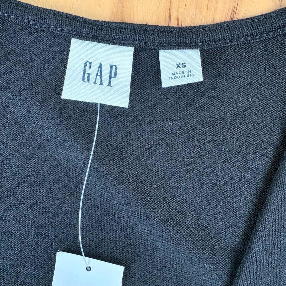 NWT GAP Short Sleeve Wrap‎ Top Black Tie Front Sz XS Minimalist Basics Cottage - Picture 5 of 6